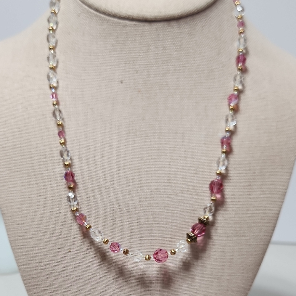 Elegant Pink and Gold Crystal Beaded Necklace